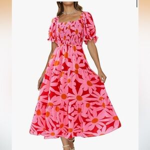 Floral Pink and Red Maxi Dress